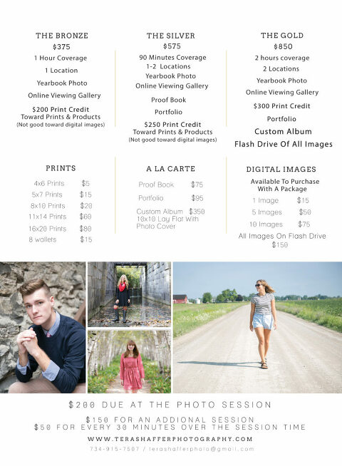 High School Senior Pricing - Tera Shaffer Photography